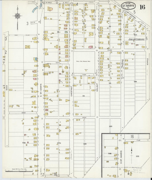 Sanborn Fire Insurance Map from Saint Marys, Elk County, Pennsylvania (1915), Sheet #0016 - Historic Sanborn Fire Insurance Map Print, vintage old map wall art, antique decor, genealogy gift, Pennsylvania Pennsylvania map