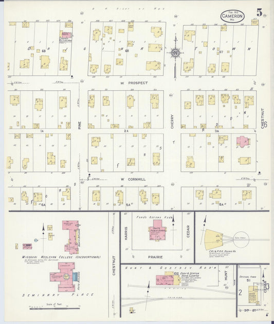 Sanborn Fire Insurance Map from Cameron, Clinton County, Missouri (1913), Sheet #0005 - Historic Sanborn Fire Insurance Map Print, vintage old map wall art, antique decor, genealogy gift, Missouri Missouri map