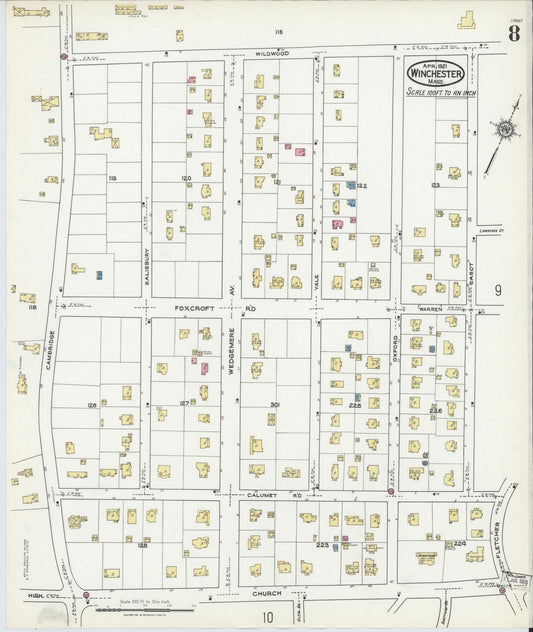 Sanborn Fire Insurance Map from Winchester, Middlesex County, Massachusetts (1921), Sheet #0008 - Historic Sanborn Fire Insurance Map Print, vintage old map wall art, antique decor, genealogy gift, Massachusetts Massachusetts map