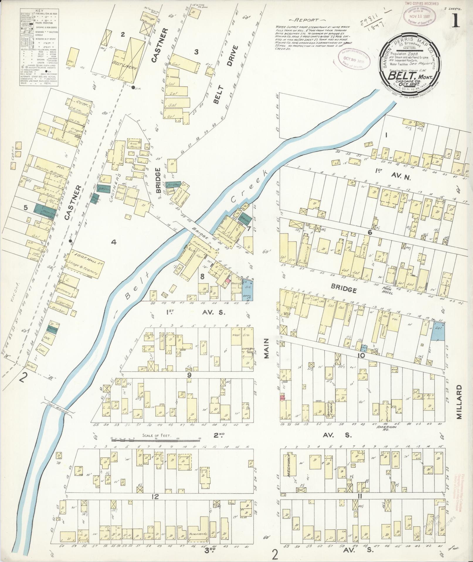 Sanborn Fire Insurance Map from Belt, Cascade County, Montana. (1897) – Historic Sanborn Fire Insurance Map Print