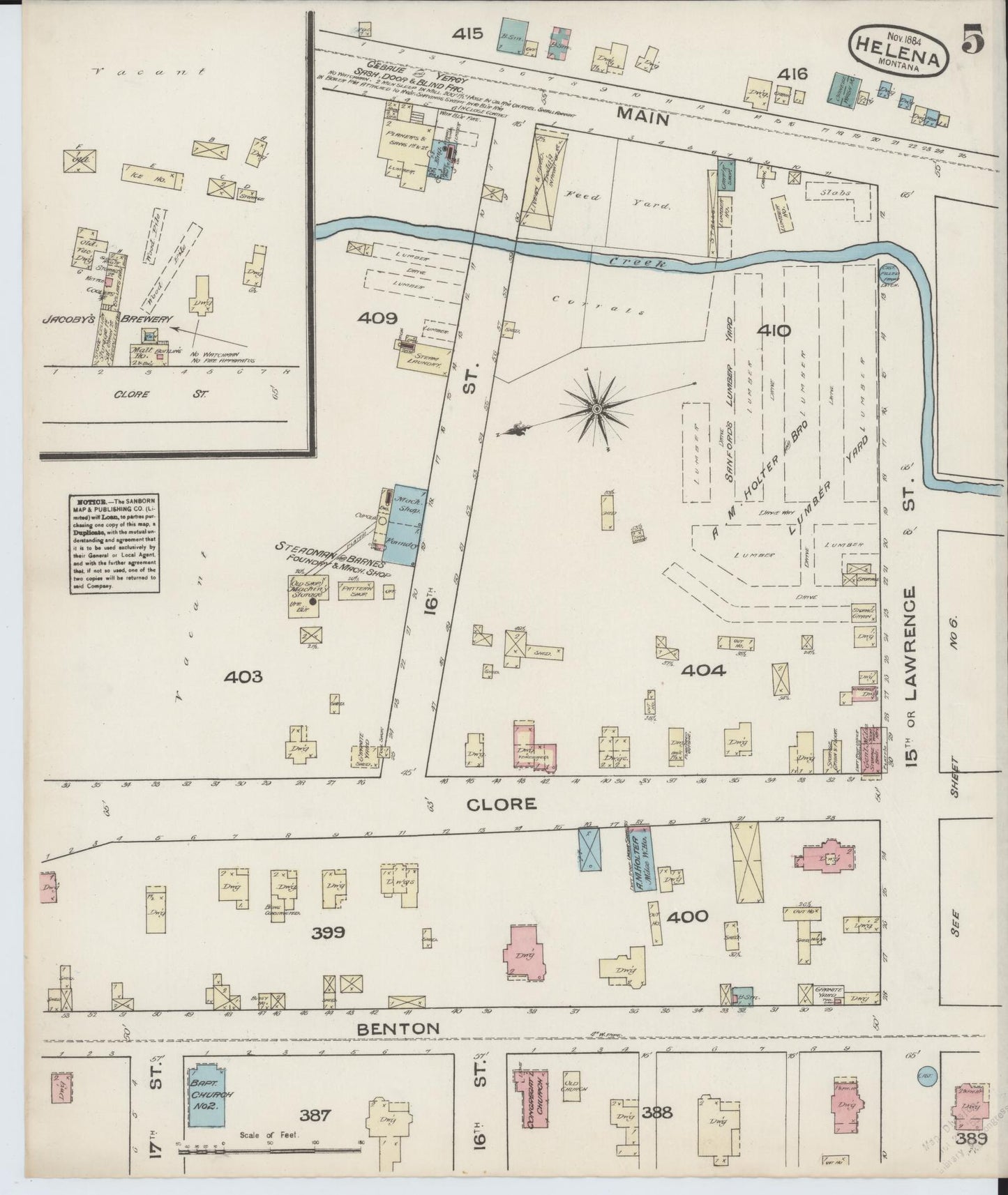 Sanborn Fire Insurance Map from Helena, Lewis and Clark County, Montana (1884), Sheet #0005 - Complete Map Set gallery image, historic Sanborn map, vintage wall art, Montana Montana