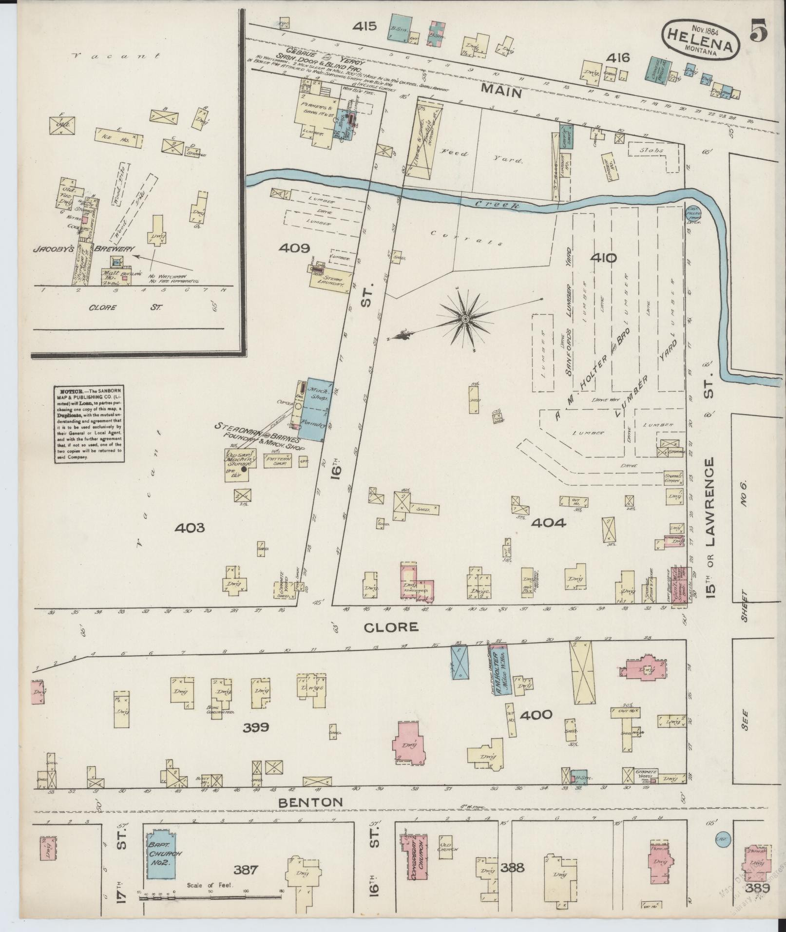 Sanborn Fire Insurance Map from Helena, Lewis and Clark County, Montana (1884), Sheet #0005 - Complete Map Set gallery image, historic Sanborn map, vintage wall art, Montana Montana
