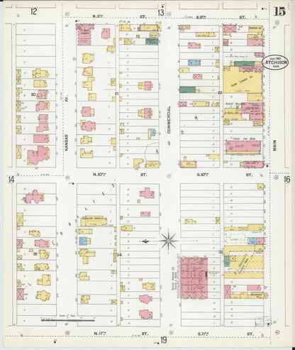 Sanborn Fire Insurance Map from Atchison, Atchison County, Kansas (1901), Sheet #0015 - Complete Map Set gallery image, historic Sanborn map, vintage wall art, Kansas Kansas