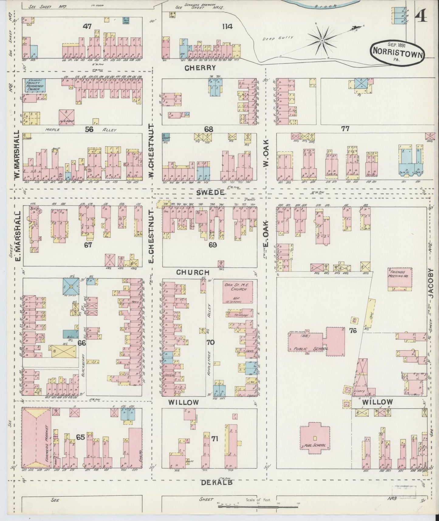 Sanborn Fire Insurance Map from Norristown, Montgomery County, Pennsylvania (1891), Sheet #0004 - Complete Map Set gallery image, historic Sanborn map, vintage wall art, Pennsylvania Pennsylvania