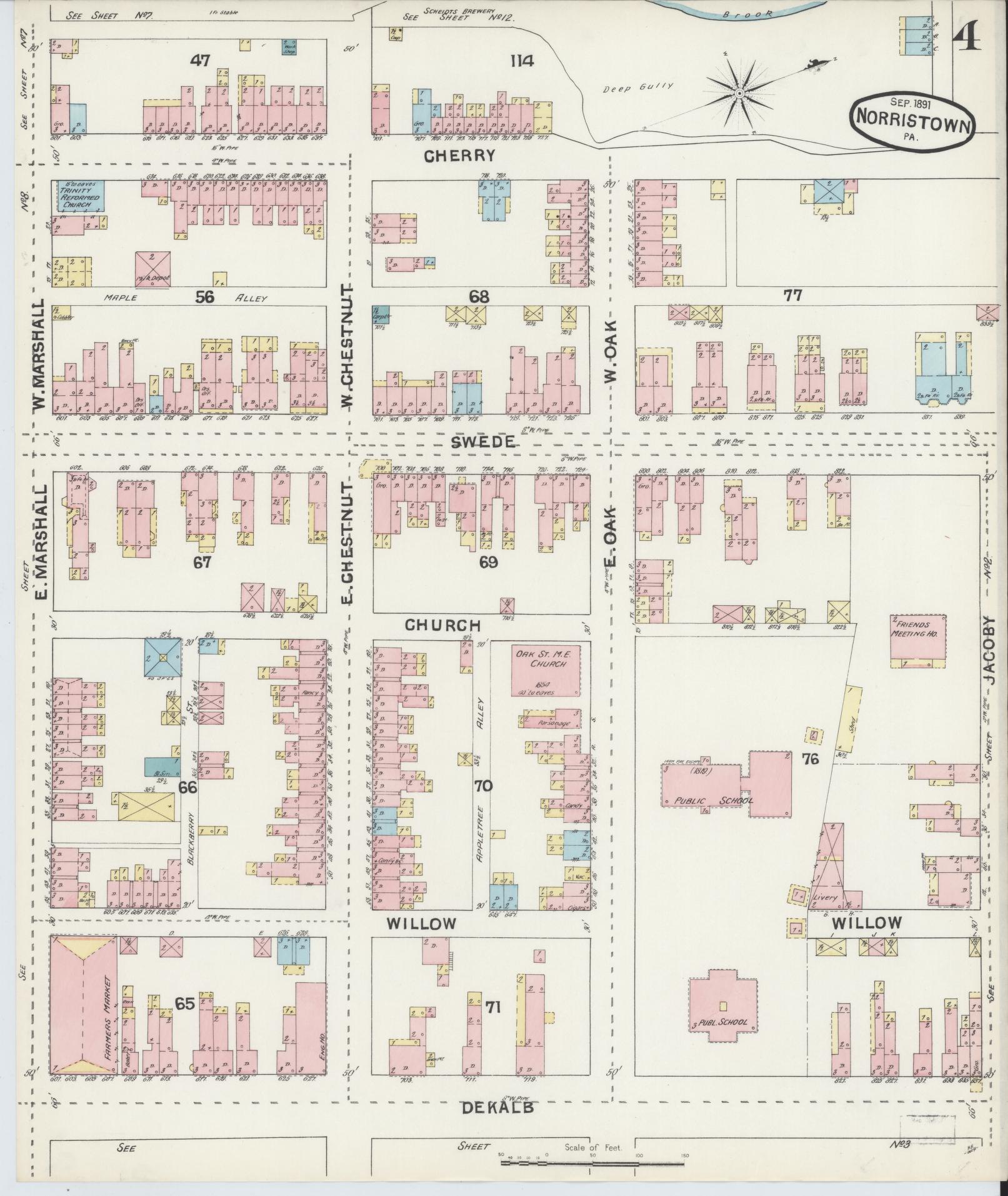 Sanborn Fire Insurance Map from Norristown, Montgomery County, Pennsylvania (1891), Sheet #0004 - Complete Map Set gallery image, historic Sanborn map, vintage wall art, Pennsylvania Pennsylvania
