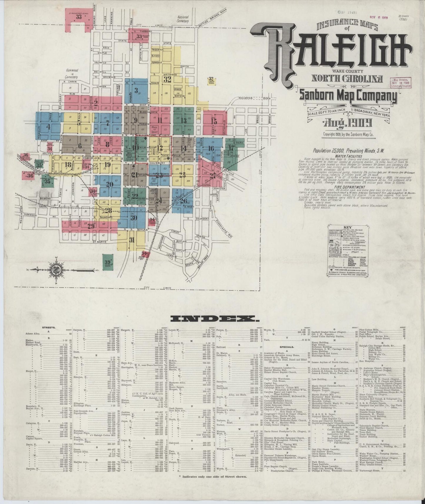 Sanborn Fire Insurance Map from Raleigh, Wake County, North Carolina. (1909) – Historic Sanborn Fire Insurance Map Print