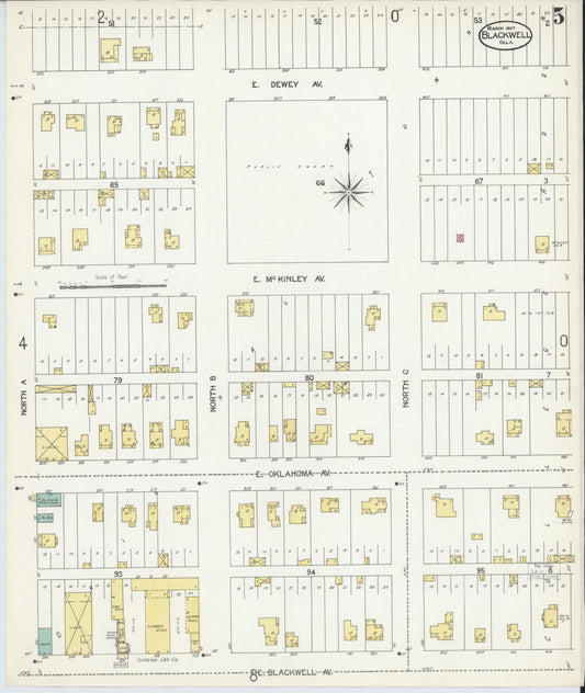 Sanborn Fire Insurance Map from Blackwell, Kay County, Oklahoma (1907), Sheet #0005 - Historic Sanborn Fire Insurance Map Print, vintage old map wall art, antique decor, genealogy gift, Oklahoma Oklahoma map