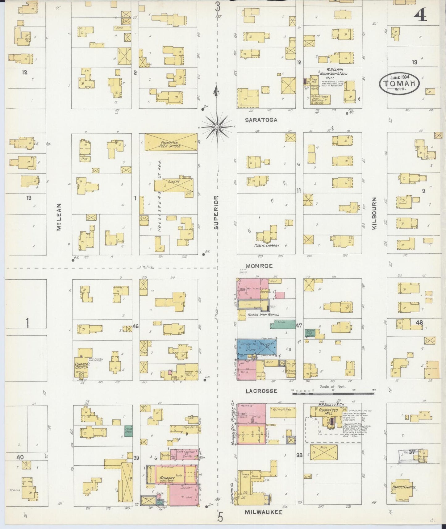 Sanborn Fire Insurance Map from Tomah, Monroe County, Wisconsin (1904), Sheet #0004 - Historic Sanborn Fire Insurance Map Print, vintage old map wall art, antique decor, genealogy gift, Wisconsin Wisconsin map
