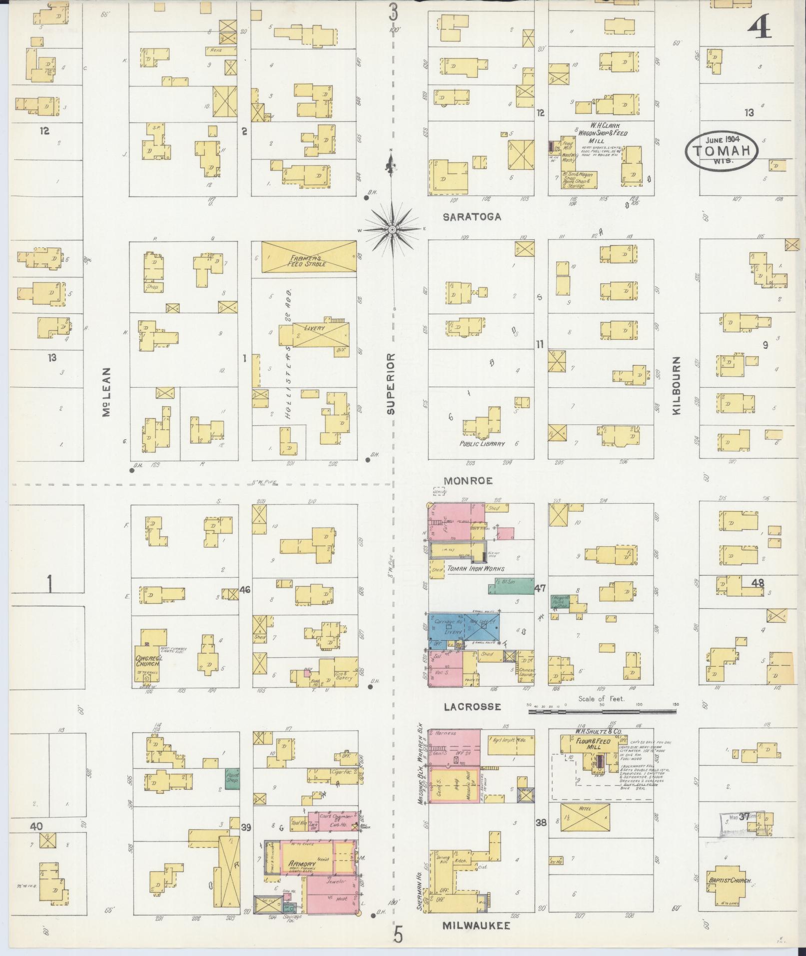 Sanborn Fire Insurance Map from Tomah, Monroe County, Wisconsin (1904), Sheet #0004 - Historic Sanborn Fire Insurance Map Print, vintage old map wall art, antique decor, genealogy gift, Wisconsin Wisconsin map