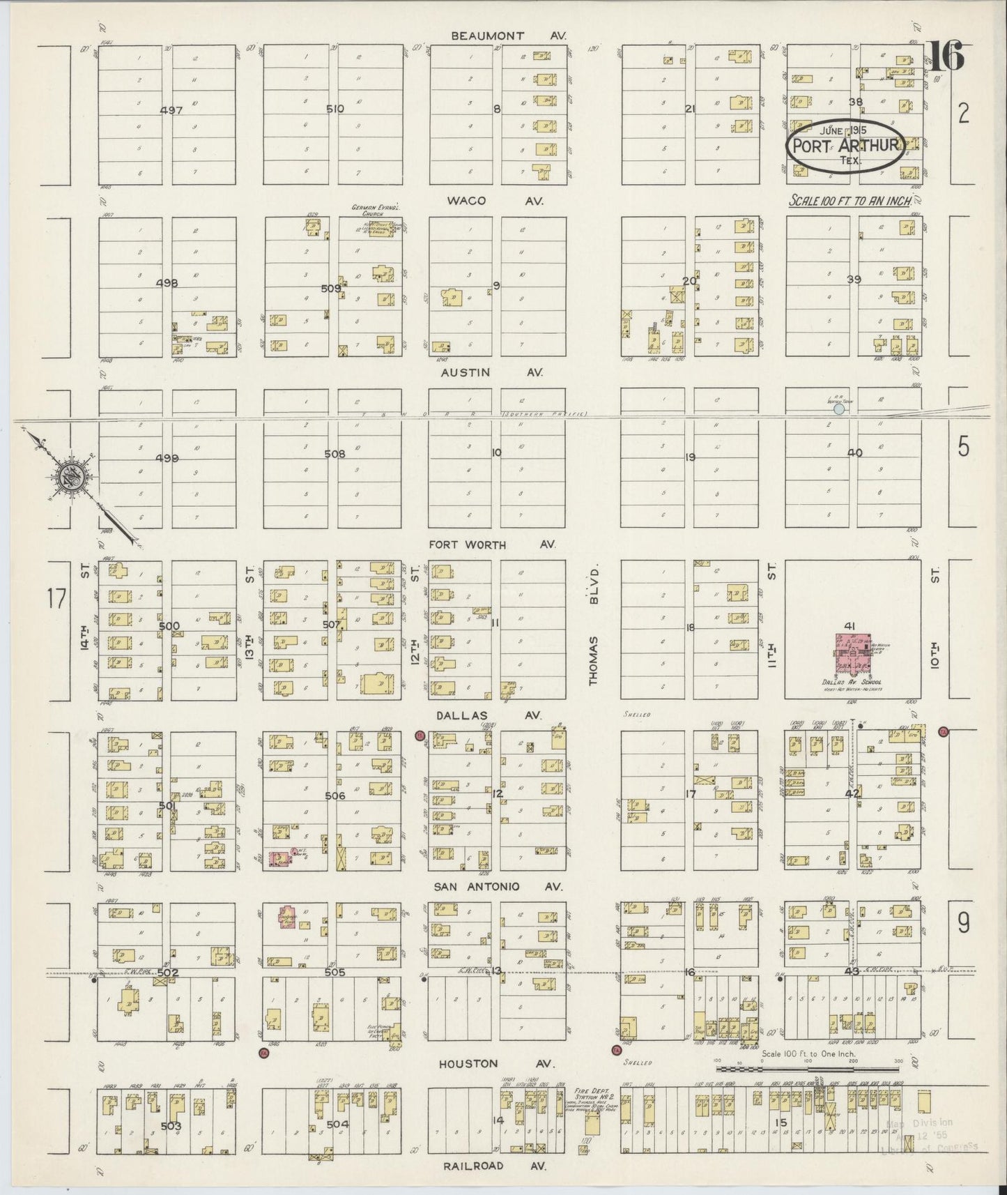 Sanborn Fire Insurance Map from Port Arthur, Jefferson County, Texas (1915), Sheet #0016 - Complete Map Set gallery image, historic Sanborn map, vintage wall art, Texas Texas