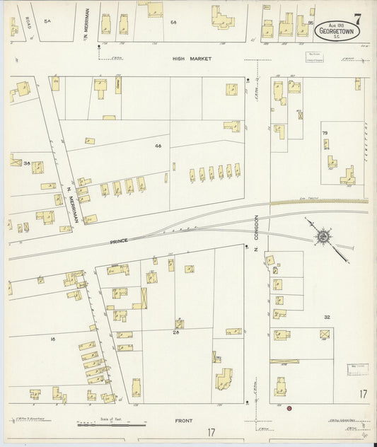 Sanborn Fire Insurance Map from Georgetown, Georgetown County, South Carolina (1913), Sheet #0007 - Historic Sanborn Fire Insurance Map Print, vintage old map wall art, antique decor, genealogy gift, South Carolina South Carolina map