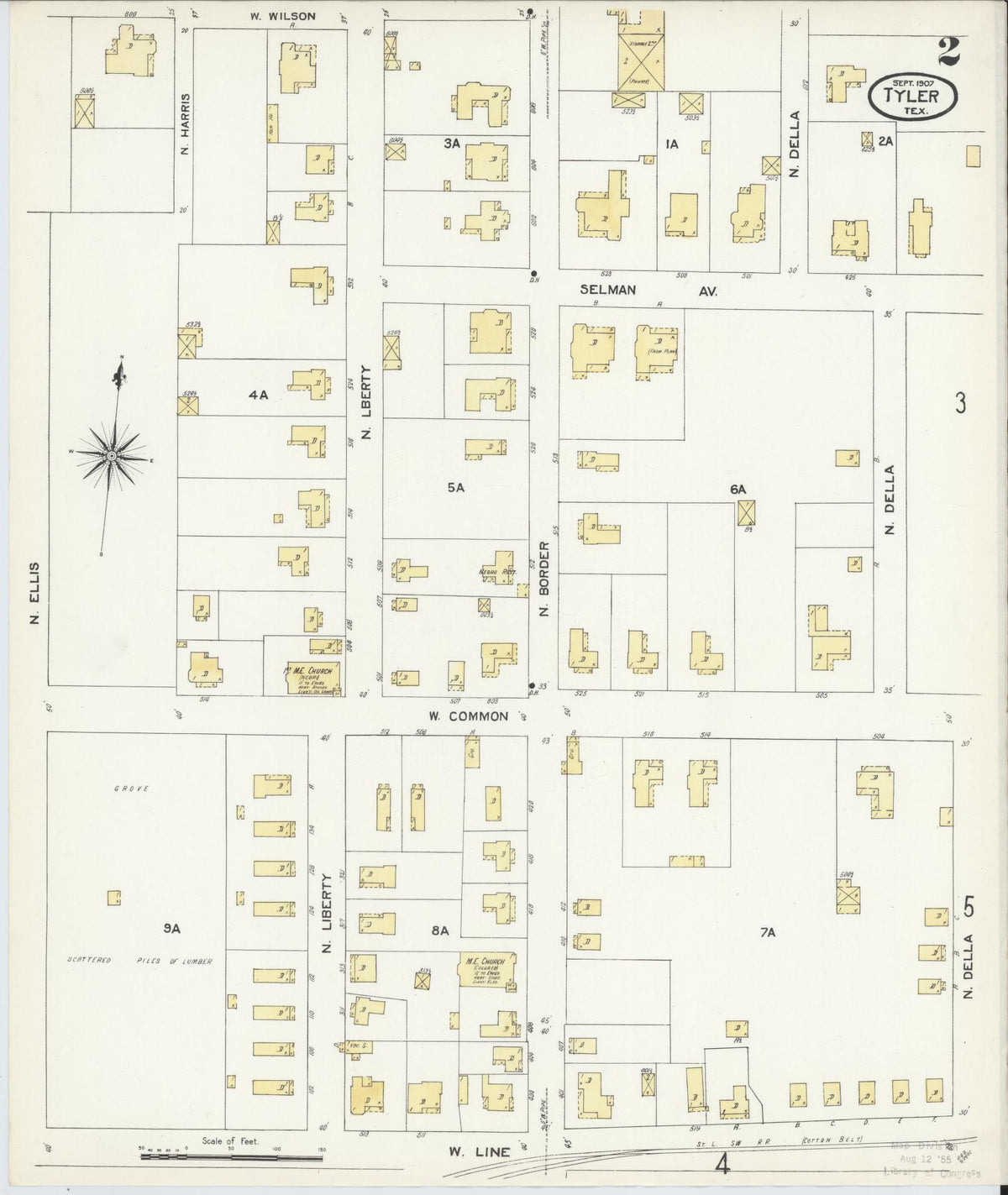 Sanborn Fire Insurance Map from Tyler, Smith County, Texas (1907), Sheet #0002 - Historic Sanborn Fire Insurance Map Print, vintage old map wall art, antique decor, genealogy gift, Texas Texas map