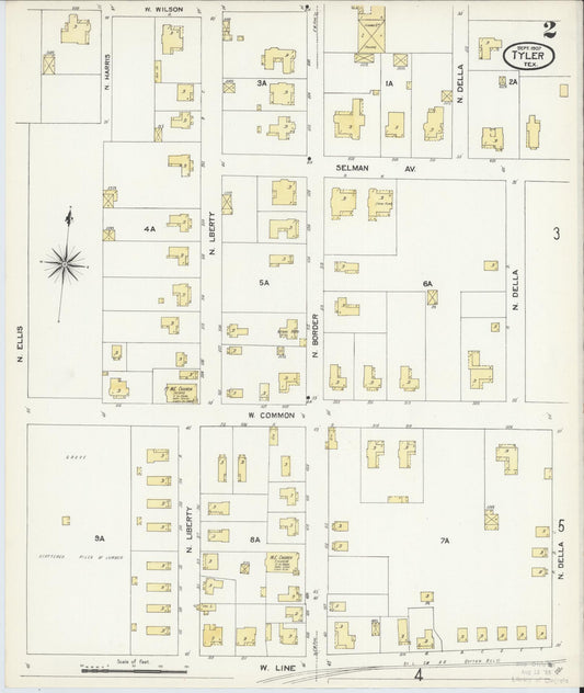 Sanborn Fire Insurance Map from Tyler, Smith County, Texas (1907), Sheet #0002 - Historic Sanborn Fire Insurance Map Print, vintage old map wall art, antique decor, genealogy gift, Texas Texas map