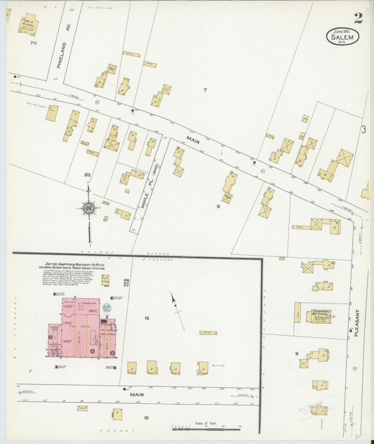 Sanborn Fire Insurance Map from Salem, Rockingham County, New Hampshire (1912), Sheet #0002 - Historic Sanborn Fire Insurance Map Print, vintage old map wall art, antique decor, genealogy gift, New Hampshire New Hampshire map