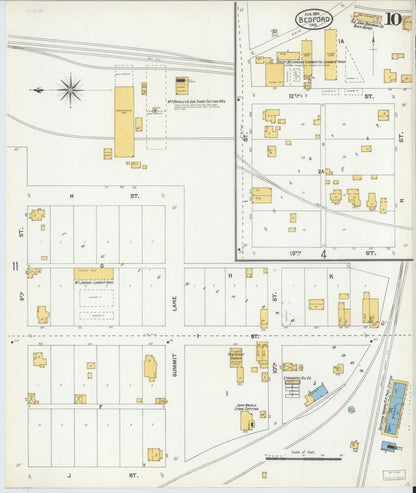 Sanborn Fire Insurance Map from Bedford, Lawrence County, Indiana (1904), Sheet #0010 - Historic Sanborn Fire Insurance Map Print, vintage old map wall art, antique decor, genealogy gift, Indiana Indiana map