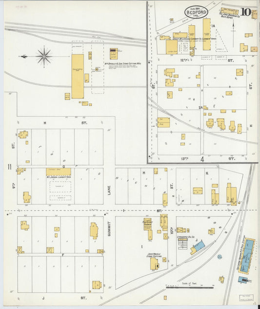 Sanborn Fire Insurance Map from Bedford, Lawrence County, Indiana (1904), Sheet #0010 - Historic Sanborn Fire Insurance Map Print, vintage old map wall art, antique decor, genealogy gift, Indiana Indiana map