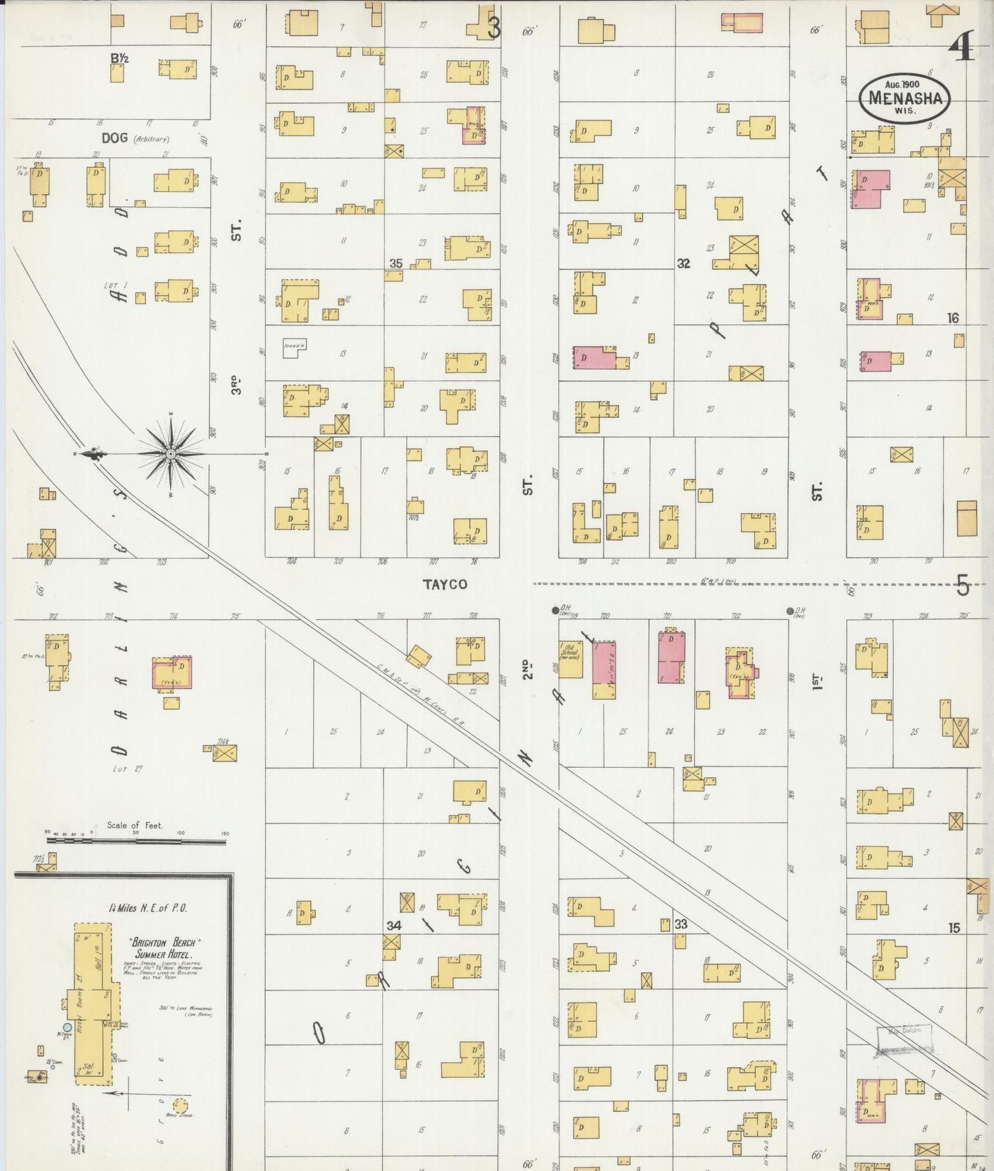 Sanborn Fire Insurance Map from Menasha, Winnebago County, Wisconsin (1900), Sheet #0004 - Complete Map Set gallery image, historic Sanborn map, vintage wall art, Wisconsin Wisconsin