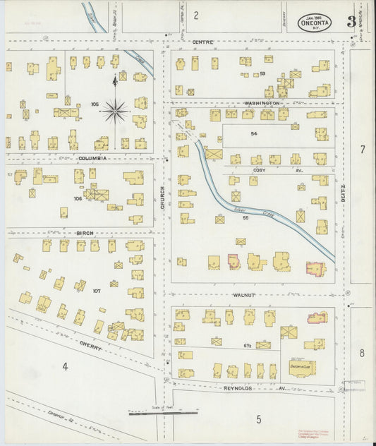 Sanborn Fire Insurance Map from Oneonta, Otsego County, New York (1905), Sheet #0003 - Historic Sanborn Fire Insurance Map Print, vintage old map wall art, antique decor, genealogy gift, New York New York map