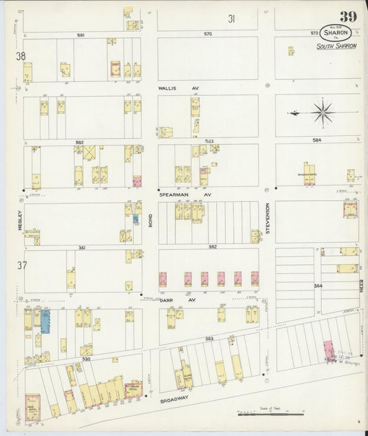 Sanborn Fire Insurance Map from Sharon, Mercer County, Pennsylvania (1908), Sheet #0039 - Historic Sanborn Fire Insurance Map Print, vintage old map wall art, antique decor, genealogy gift, Pennsylvania Pennsylvania map