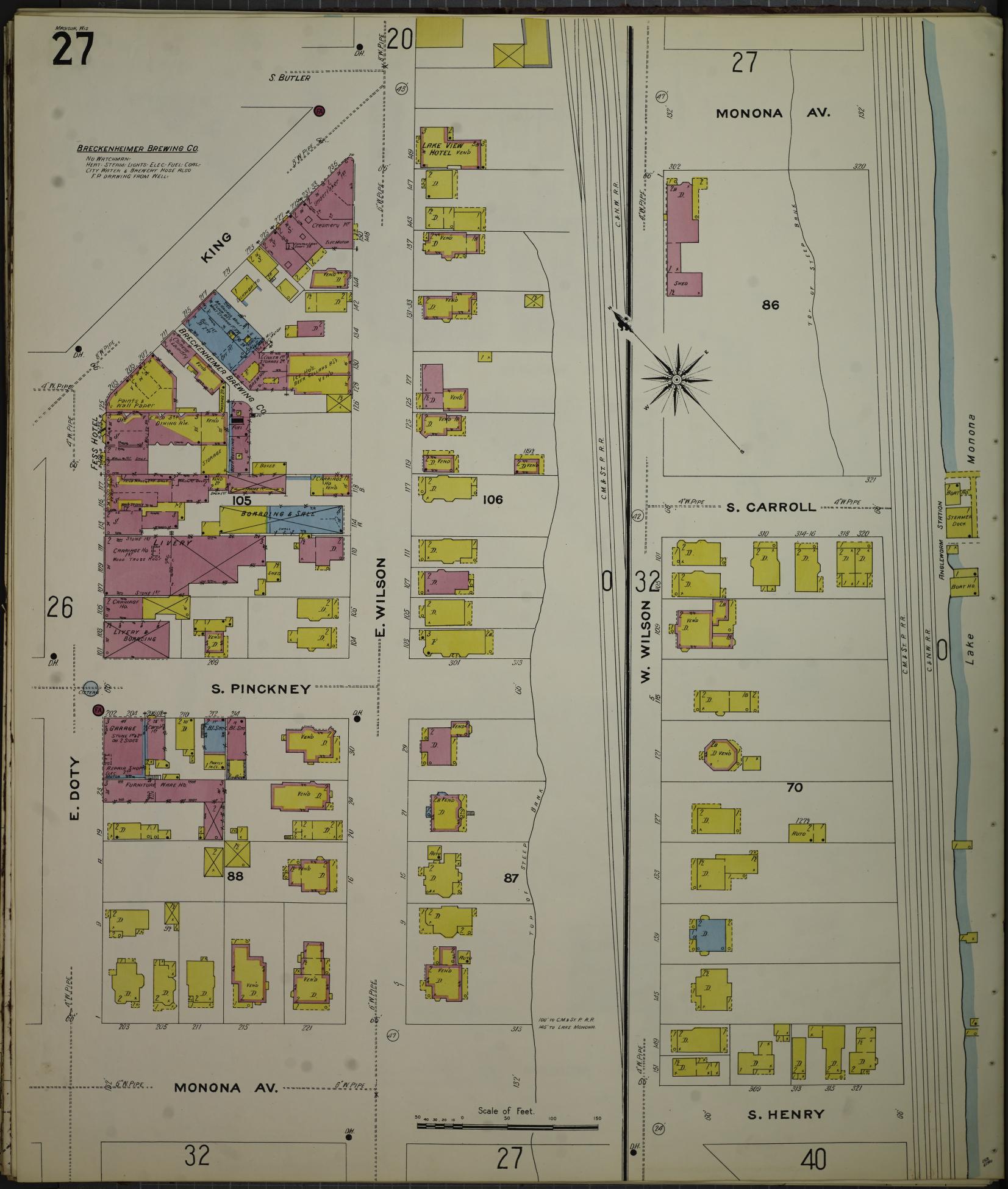 Sanborn Fire Insurance Map from Madison, Dane County, Wisconsin (1908), Sheet #0027 - Complete Map Set gallery image, historic Sanborn map, vintage wall art, Wisconsin Wisconsin
