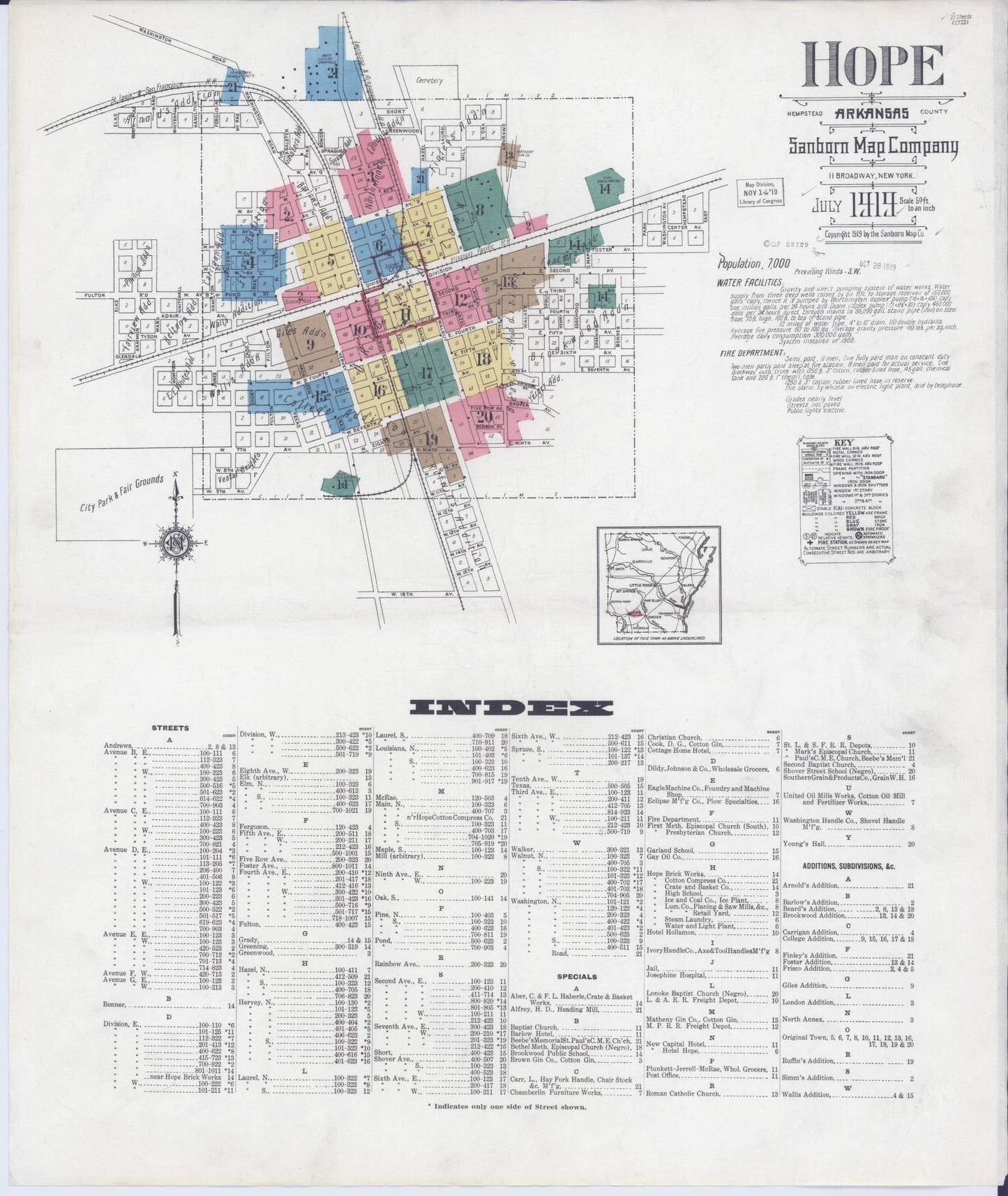 Sanborn Fire Insurance Map from Hope, Hempstead County, Arkansas. (1919) – Historic Sanborn Fire Insurance Map Print