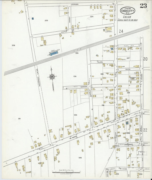 Sanborn Fire Insurance Map from Endicott, Broome County, New York (1918), Sheet #0023 - Historic Sanborn Fire Insurance Map Print, vintage old map wall art, antique decor, genealogy gift, New York New York map