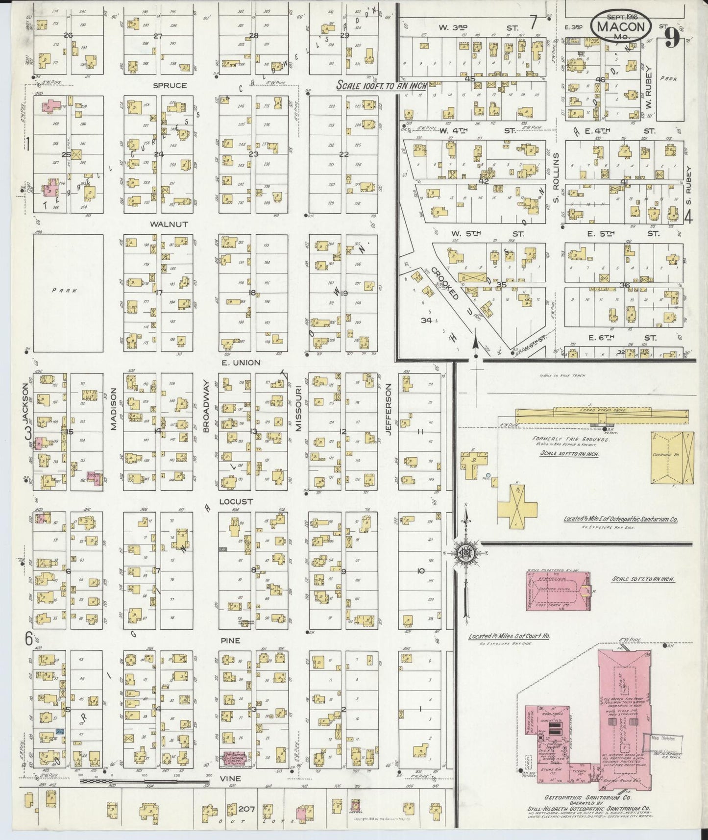 Sanborn Fire Insurance Map from Macon, Macon County, Missouri (1916), Sheet #0009 - Historic Sanborn Fire Insurance Map Print, vintage old map wall art, antique decor, genealogy gift, Missouri Missouri map