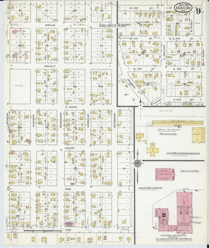 Sanborn Fire Insurance Map from Macon, Macon County, Missouri (1916), Sheet #0009 - Historic Sanborn Fire Insurance Map Print, vintage old map wall art, antique decor, genealogy gift, Missouri Missouri map