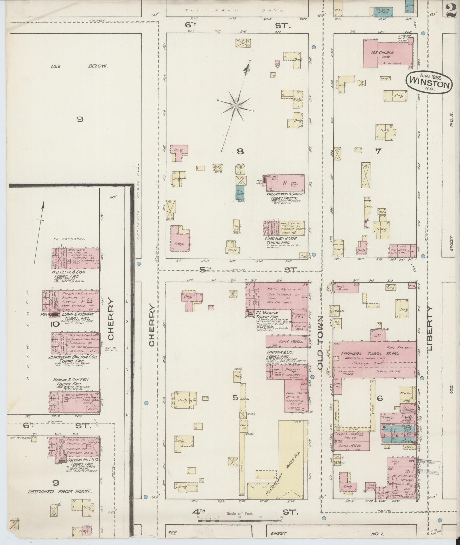 Sanborn Fire Insurance Map from Winston-Salem, Forsyth County, North Carolina (1885), Sheet #0002 - Complete Map Set gallery image, historic Sanborn map, vintage wall art, North Carolina North Carolina