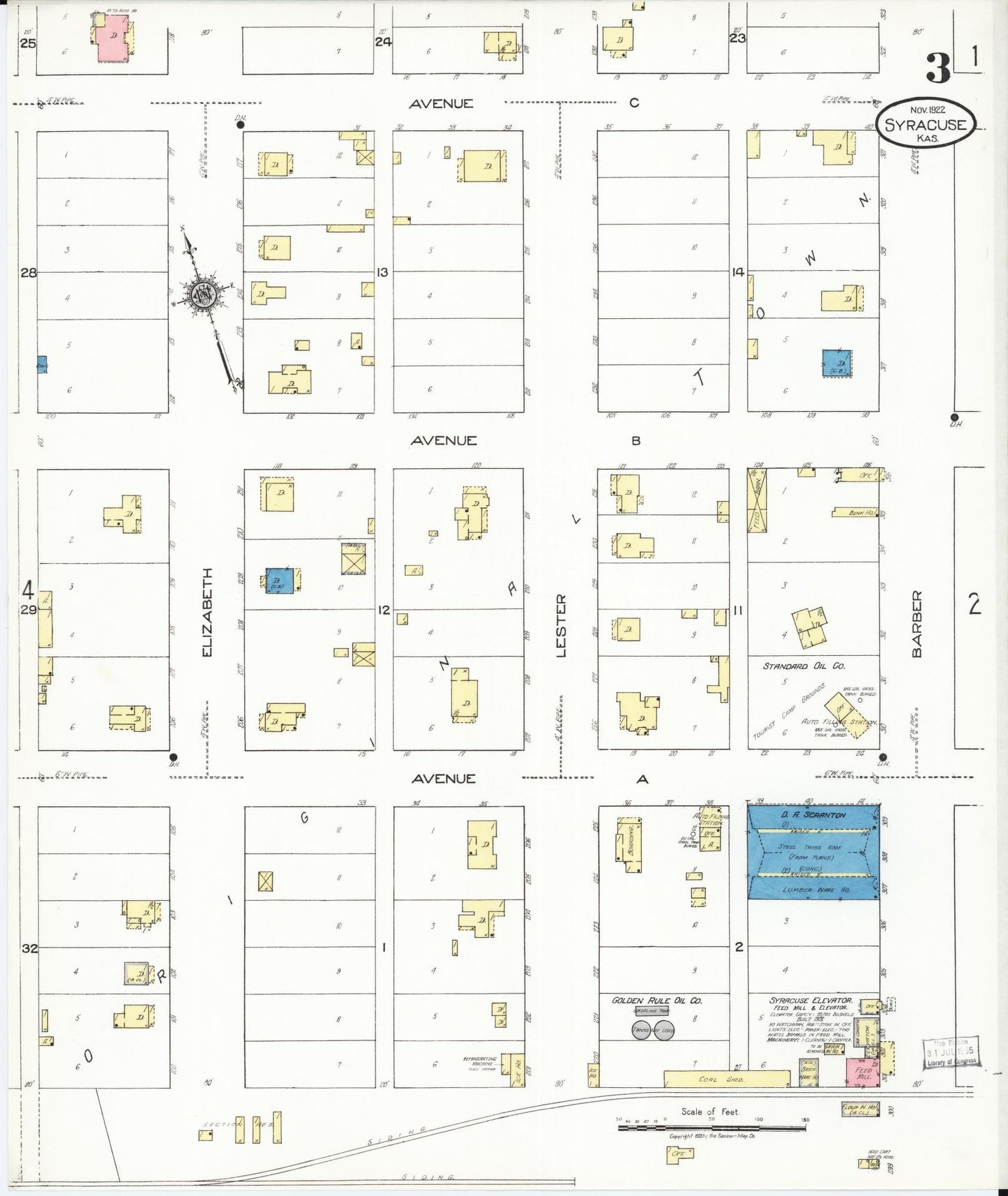 Sanborn Fire Insurance Map from Syracuse, Hamilton County, Kansas (1922), Sheet #0003 - Complete Map Set gallery image, historic Sanborn map, vintage wall art, Kansas Kansas