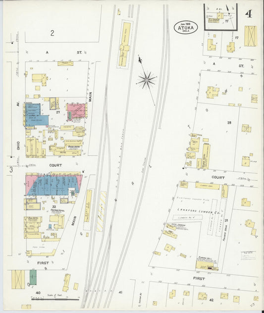 Sanborn Fire Insurance Map from Atoka, Atoka County, Oklahoma (1908), Sheet #0004 - Historic Sanborn Fire Insurance Map Print, vintage old map wall art, antique decor, genealogy gift, Oklahoma Oklahoma map