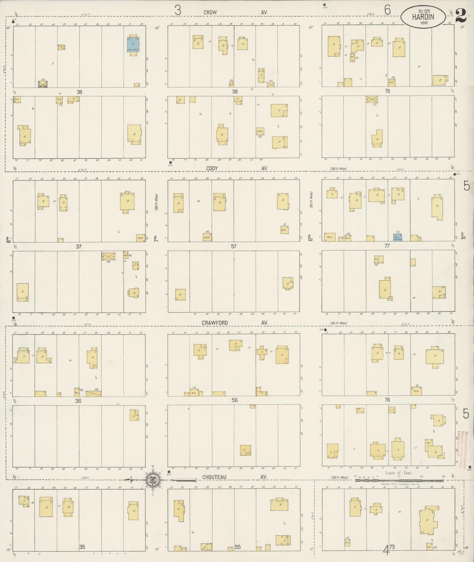 Sanborn Fire Insurance Map from Hardin, Big Horn County, Montana (1920), Sheet #0002 - Complete Map Set gallery image, historic Sanborn map, vintage wall art, Montana Montana