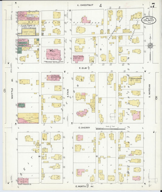 Sanborn Fire Insurance Map from Olney, Richland County, Illinois (1910), Sheet #0007 - Historic Sanborn Fire Insurance Map Print, vintage old map wall art, antique decor, genealogy gift, Illinois Illinois map