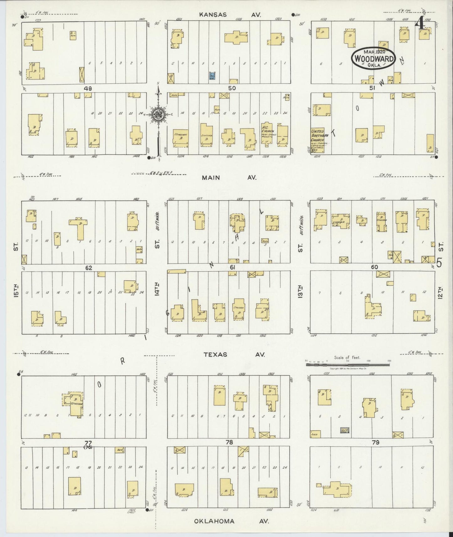 Sanborn Fire Insurance Map from Woodward, Woodward County, Oklahoma (1930), Sheet #0004 - Complete Map Set gallery image, historic Sanborn map, vintage wall art, Oklahoma Oklahoma