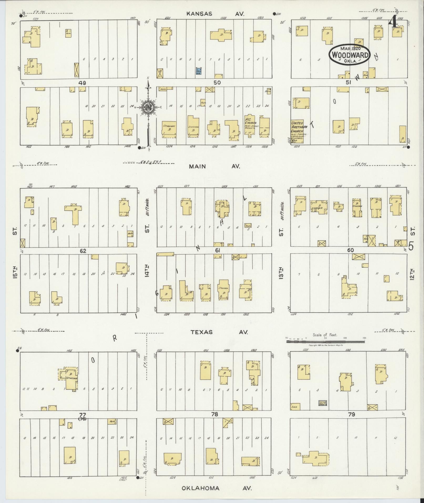 Sanborn Fire Insurance Map from Woodward, Woodward County, Oklahoma (1930), Sheet #0004 - Complete Map Set gallery image, historic Sanborn map, vintage wall art, Oklahoma Oklahoma