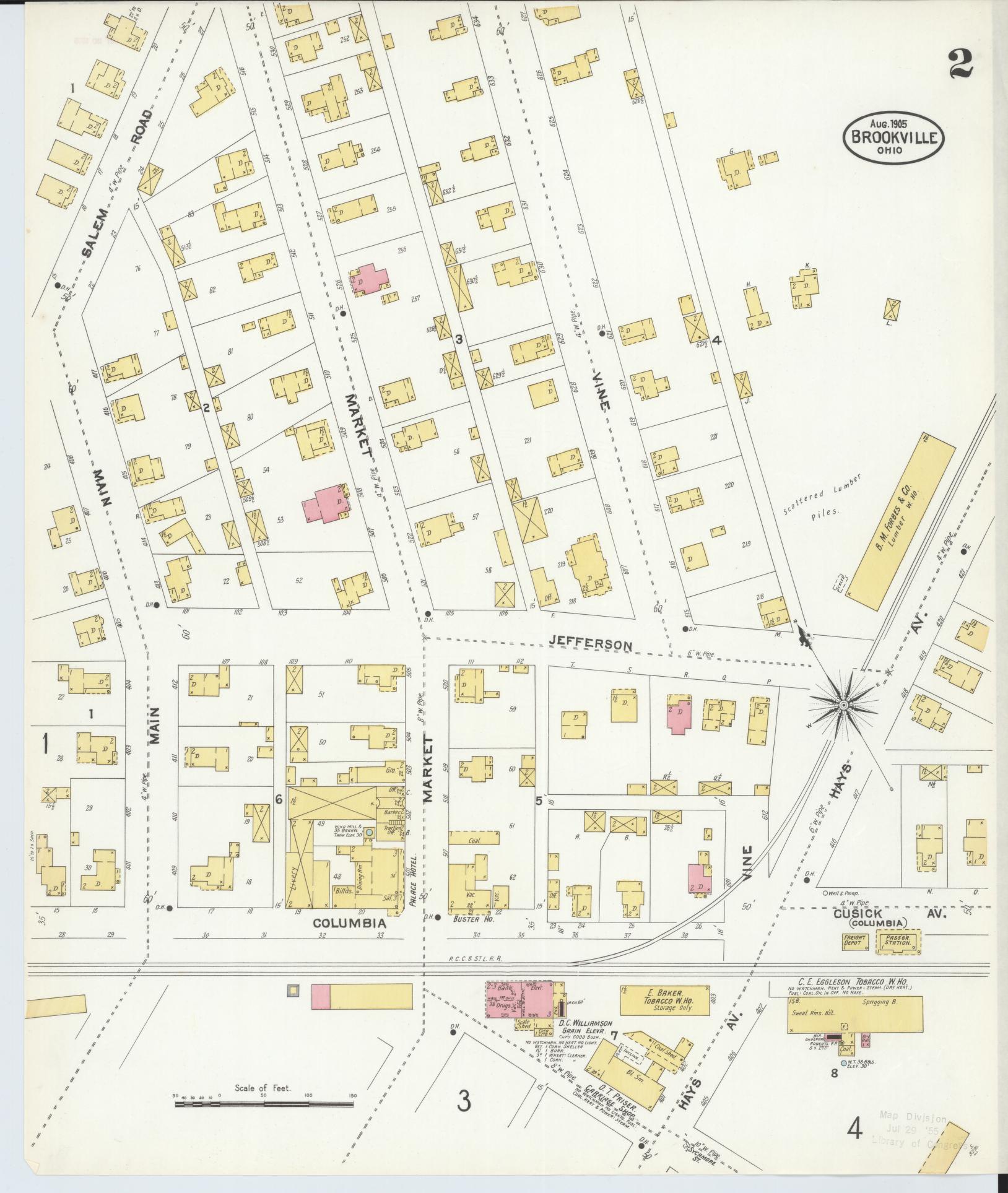 Sanborn Fire Insurance Map from Brookville, Montgomery County, Ohio (1905), Sheet #0002 - Historic Sanborn Fire Insurance Map Print, vintage old map wall art, antique decor, genealogy gift, Ohio Ohio map