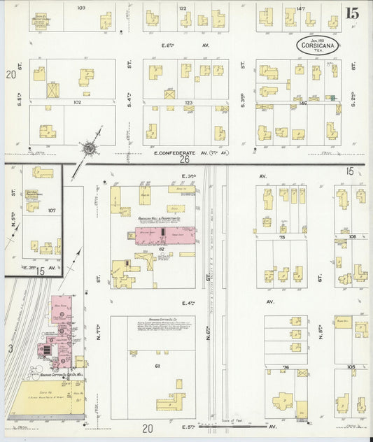 Sanborn Fire Insurance Map from Corsicana, Navarro County, Texas (1910), Sheet #0015 - Historic Sanborn Fire Insurance Map Print, vintage old map wall art, antique decor, genealogy gift, Texas Texas map