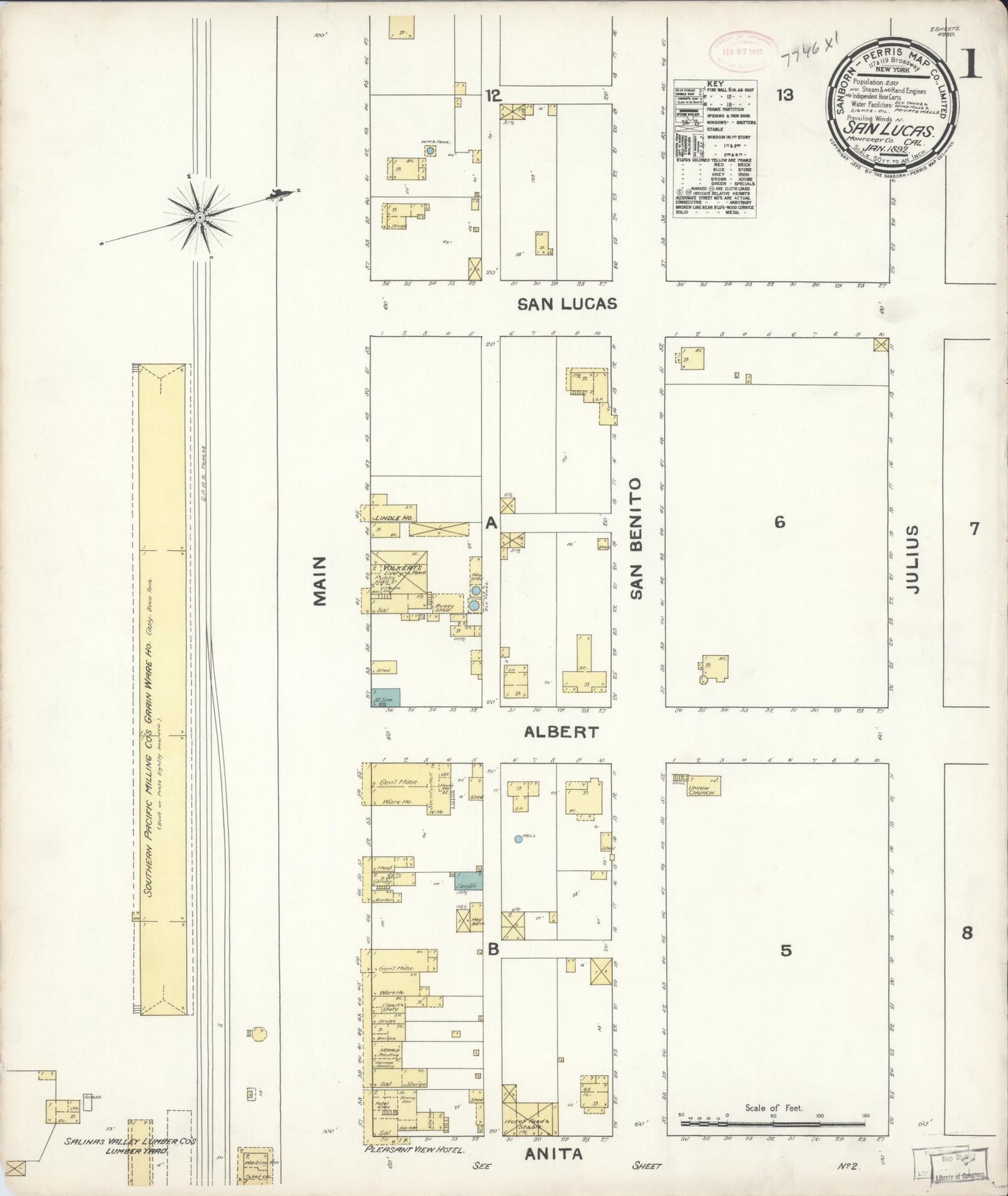 Sanborn Fire Insurance Map from San Lucas, Monterey County, California (1892), Sheet #0001 - Complete Map Set gallery image, historic Sanborn map, vintage wall art, California California