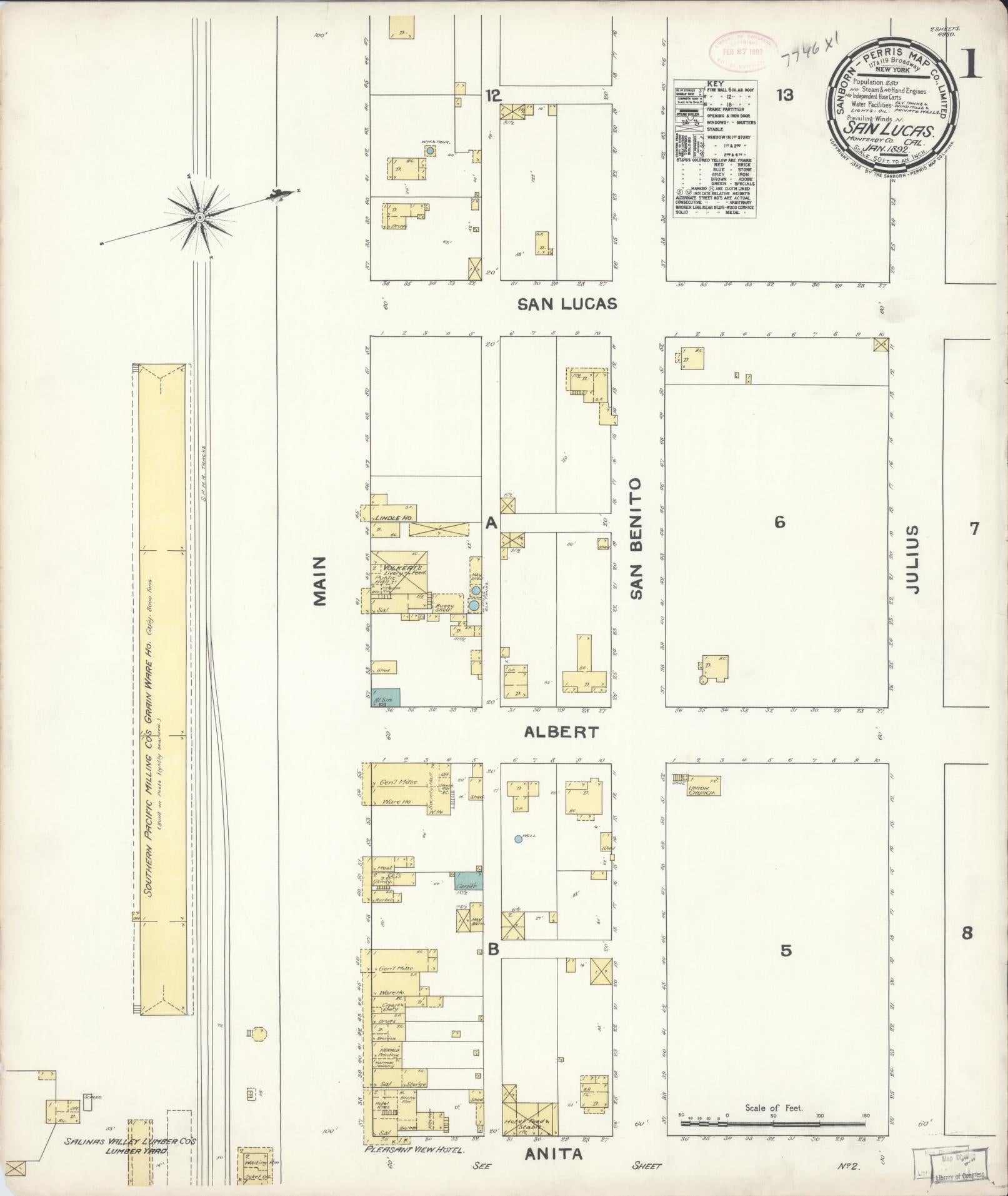 Sanborn Fire Insurance Map from San Lucas, Monterey County, California (1892), Sheet #0001 - Complete Map Set gallery image, historic Sanborn map, vintage wall art, California California