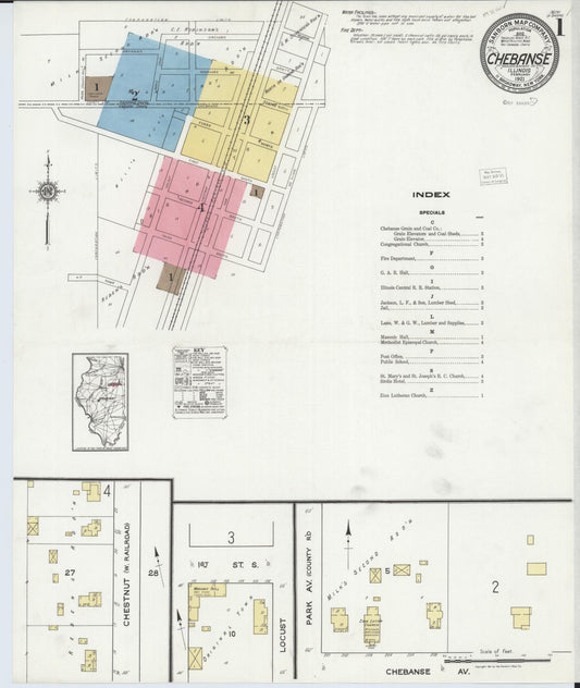 Sanborn Fire Insurance Map from Chebanse, Iroquois And Kankakee County, Illinois (1921), Sheet #0001 - Complete Map Set gallery image, historic Sanborn map, vintage wall art, Illinois Illinois
