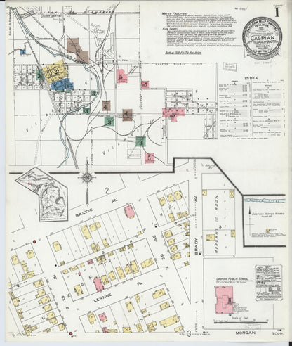 Sanborn Fire Insurance Map from Caspian, Iron County, Michigan (1922), Sheet #0001 - Historic Sanborn Fire Insurance Map Print, vintage old map wall art, antique decor, genealogy gift, Michigan Michigan map