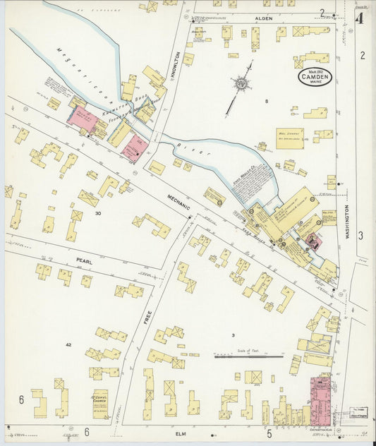 Sanborn Fire Insurance Map from Camden, Knox County, Maine (1912), Sheet #0004 - Historic Sanborn Fire Insurance Map Print, vintage old map wall art, antique decor, genealogy gift, Maine Maine map