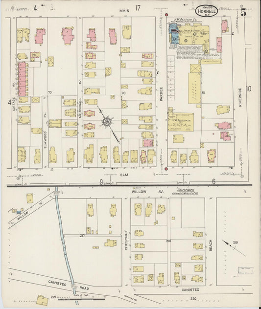 Sanborn Fire Insurance Map from Hornell, Steuben County, New York (1915), Sheet #0005 - Historic Sanborn Fire Insurance Map Print, vintage old map wall art, antique decor, genealogy gift, New York New York map