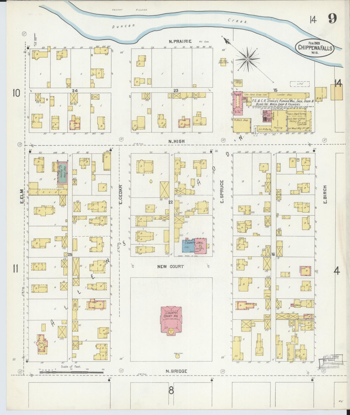 Sanborn Fire Insurance Map from Chippewa Falls, Chippewa County, Wisconsin (1903), Sheet #0009 - Historic Sanborn Fire Insurance Map Print, vintage old map wall art, antique decor, genealogy gift, Wisconsin Wisconsin map