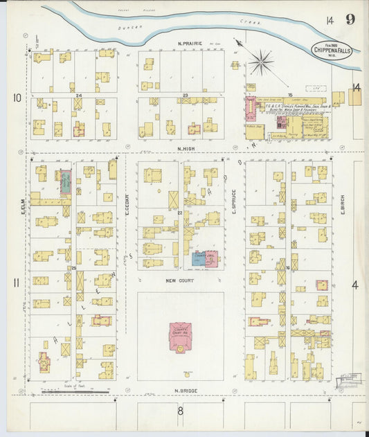 Sanborn Fire Insurance Map from Chippewa Falls, Chippewa County, Wisconsin (1903), Sheet #0009 - Historic Sanborn Fire Insurance Map Print, vintage old map wall art, antique decor, genealogy gift, Wisconsin Wisconsin map