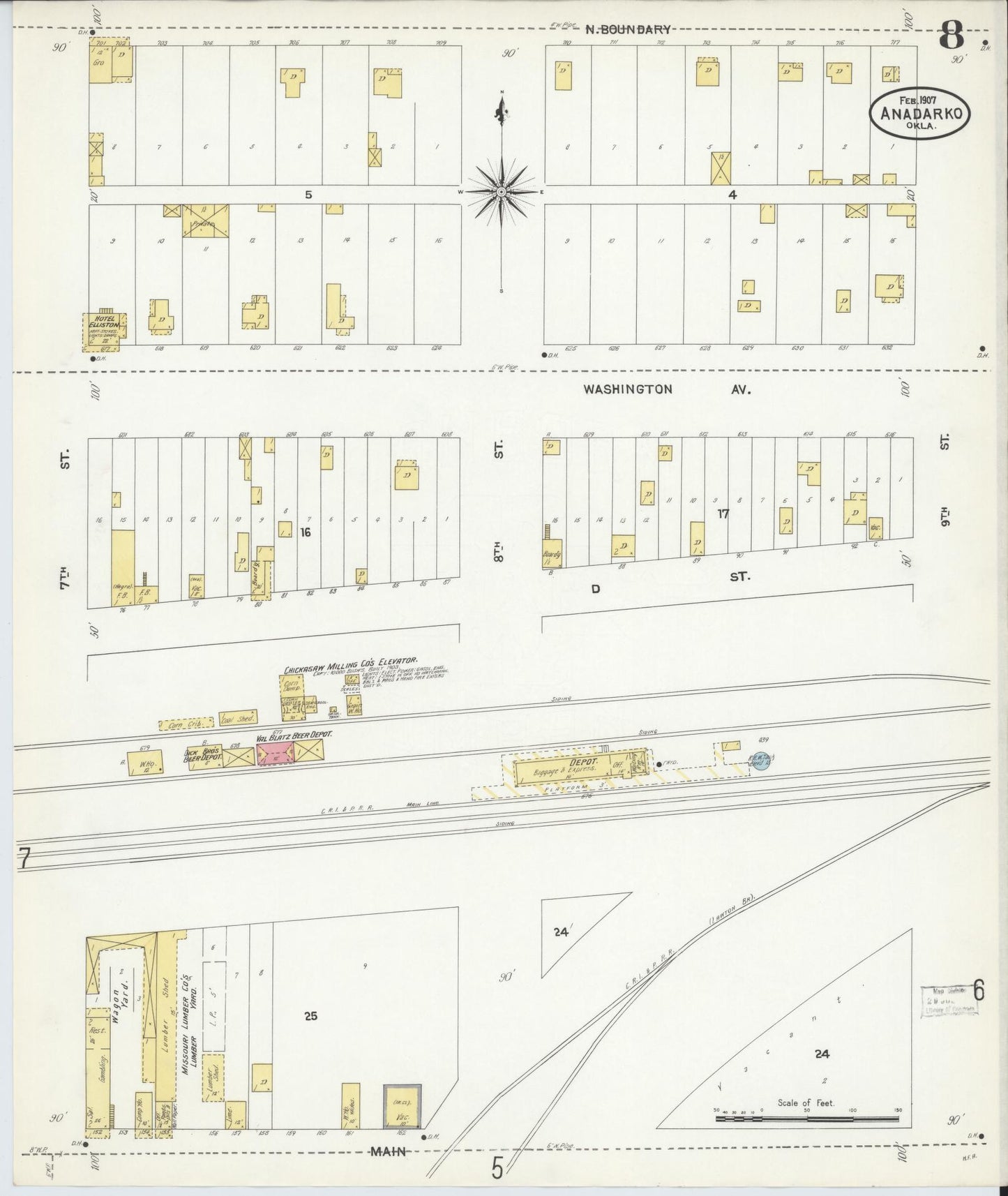 Sanborn Fire Insurance Map from Anadarko, Caddo County, Oklahoma (1907), Sheet #0008 - Complete Map Set gallery image, historic Sanborn map, vintage wall art, Oklahoma Oklahoma