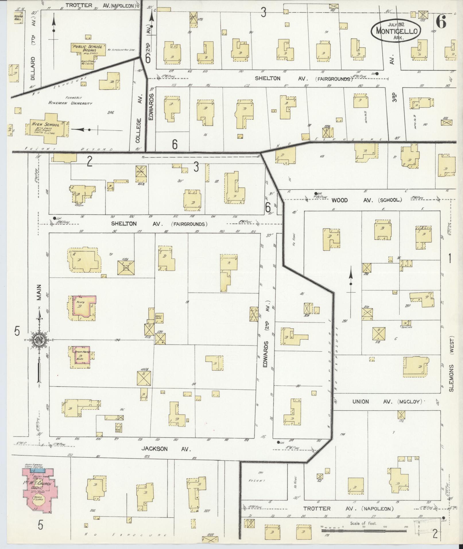 Sanborn Fire Insurance Map from Monticello, Drew County, Arkansas (1912), Sheet #0006 - Historic Sanborn Fire Insurance Map Print, vintage old map wall art, antique decor, genealogy gift, Arkansas Arkansas map