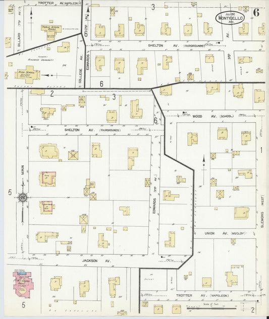 Sanborn Fire Insurance Map from Monticello, Drew County, Arkansas (1912), Sheet #0006 - Historic Sanborn Fire Insurance Map Print, vintage old map wall art, antique decor, genealogy gift, Arkansas Arkansas map