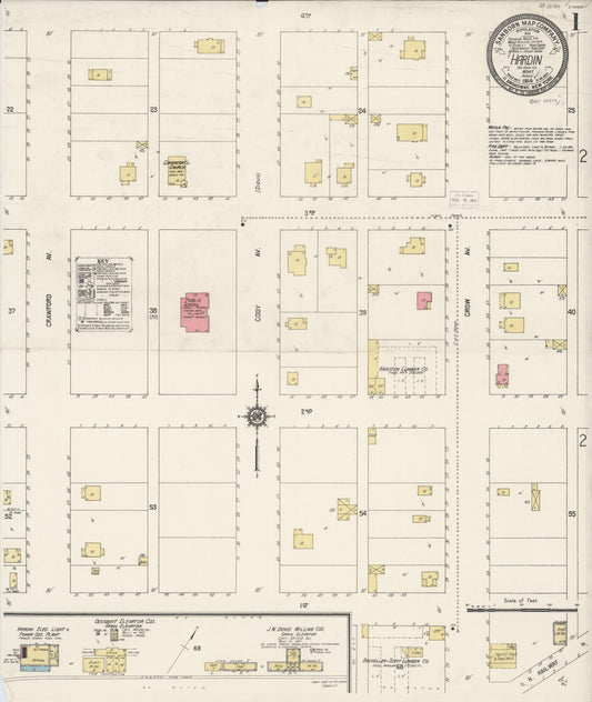 Sanborn Fire Insurance Map from Hardin, Big Horn County, Montana (1914), Sheet #0001 - Complete Map Set gallery image, historic Sanborn map, vintage wall art, Montana Montana