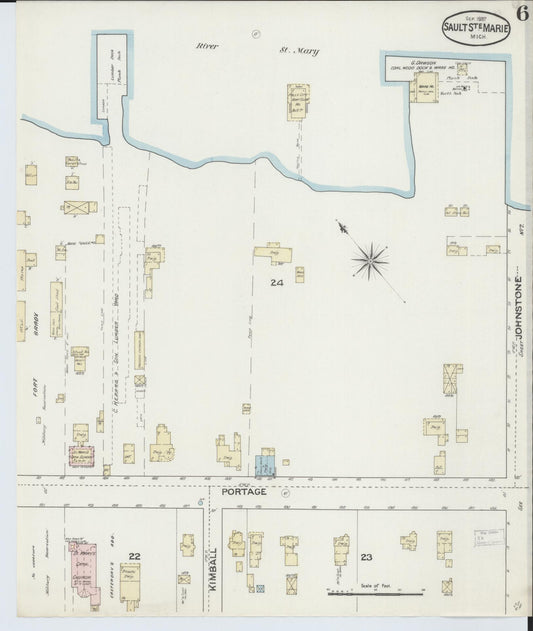Sanborn Fire Insurance Map from Sault Sainte Marie, Chippewa County, Michigan (1887), Sheet #0006 - Historic Sanborn Fire Insurance Map Print, vintage old map wall art, antique decor, genealogy gift, Michigan Michigan map